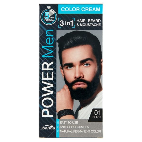 Joanna power men color cream farba odsiwiająca 01 black