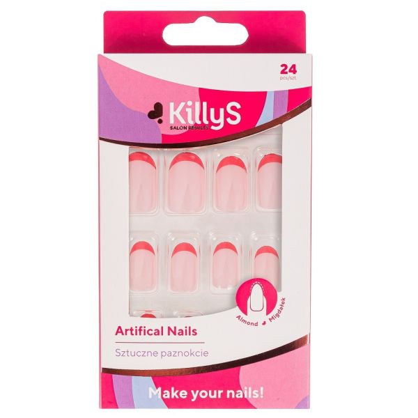 Killys artifical nails sztuczne paznokcie almond pink french 24szt