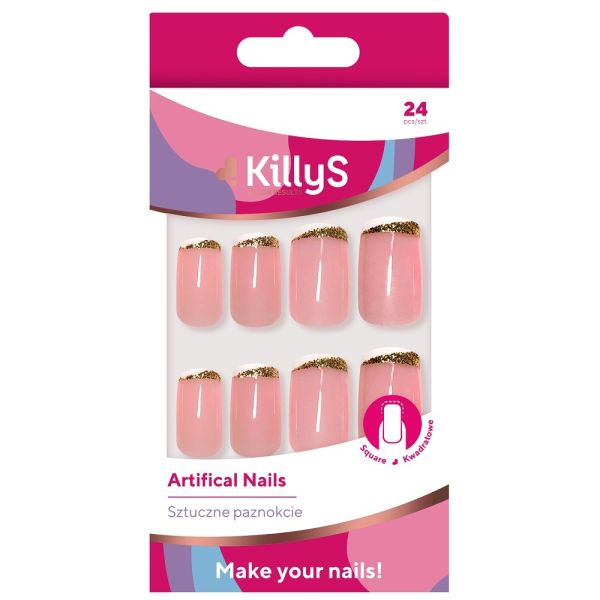 Killys artifical nails sztuczne paznokcie square golden way 24szt