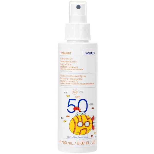Korres yoghurt kids comfort sunscreen spray emulsja ochronna w sprayu dla dzieci spf50 150ml