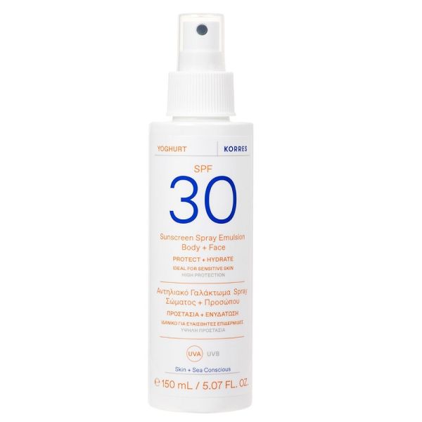 Korres yoghurt sunscreen spray emulsion body + face emulsja ochronna w sprayu do ciała i twarzy spf30 150ml