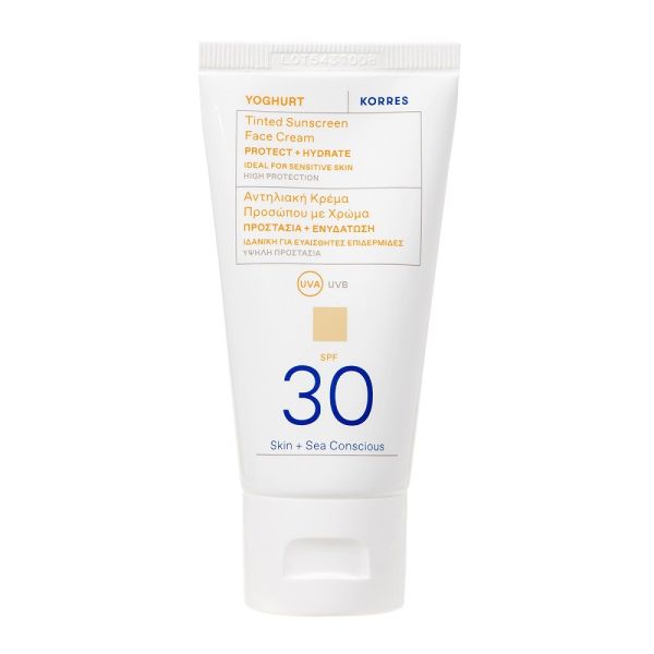 Korres yoghurt tinted sunscreen face cream koloryzujący krem ochronny do twarzy spf30 nude 50ml