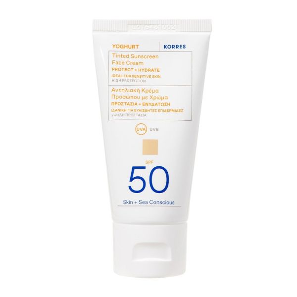 Korres yoghurt tinted sunscreen face cream koloryzujący krem ochronny do twarzy spf50 nude 50ml