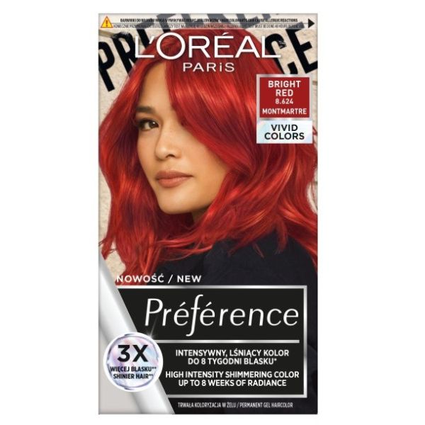 L'oreal paris preference vivid colors trwała farba do włosów 8.624 bright red