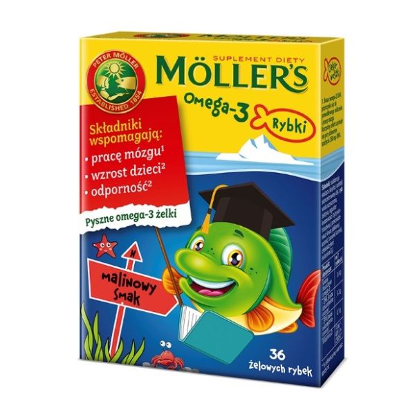 Möller's omega-3 rybki żelki z kwasami omega-3 i witaminą d3 dla dzieci malinowe 36szt.