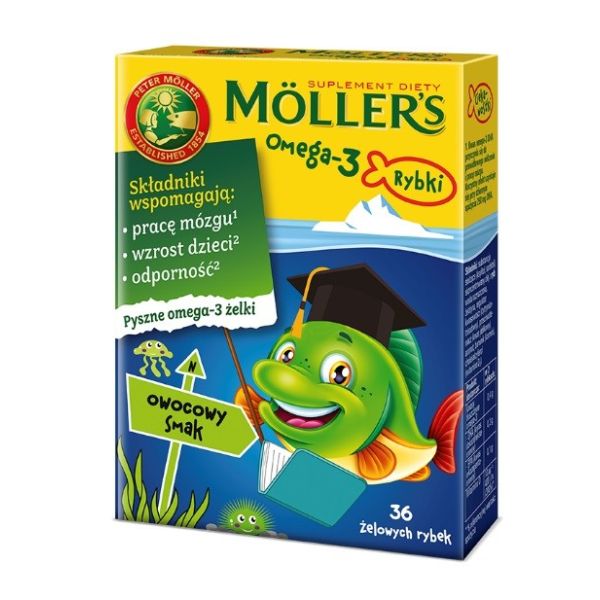 Möller's omega-3 rybki żelki z kwasami omega-3 i witaminą d3 dla dzieci owocowe 36szt.