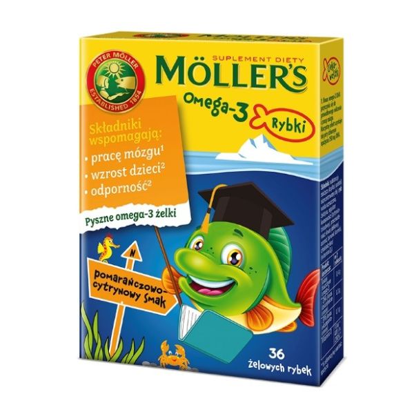 Möller's omega-3 rybki żelki z kwasami omega-3 i witaminą d3 dla dzieci pomarańczowo-cytrynowe 36szt.