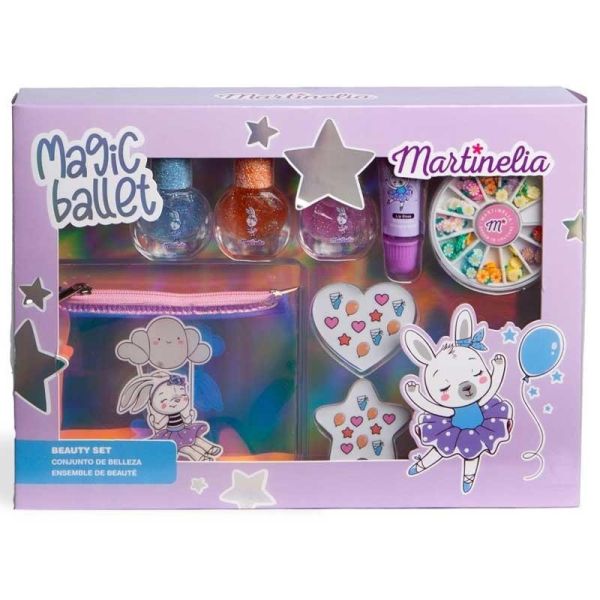 Martinelia magic ballet zestaw lakier do paznokci 3szt + błyszczyk do ust 1szt + naklejki do paznokci + kosmetyczka