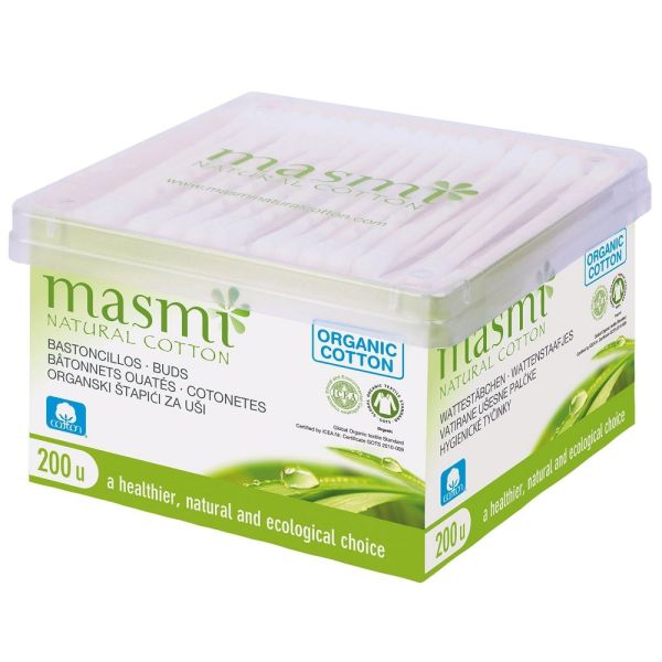 Masmi natural cotton patyczki higieniczne do uszu z organicznej bawełny 200szt