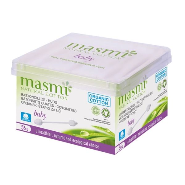 Masmi natural cotton patyczki higieniczne do uszu z organicznej bawełny dla dzieci 56szt