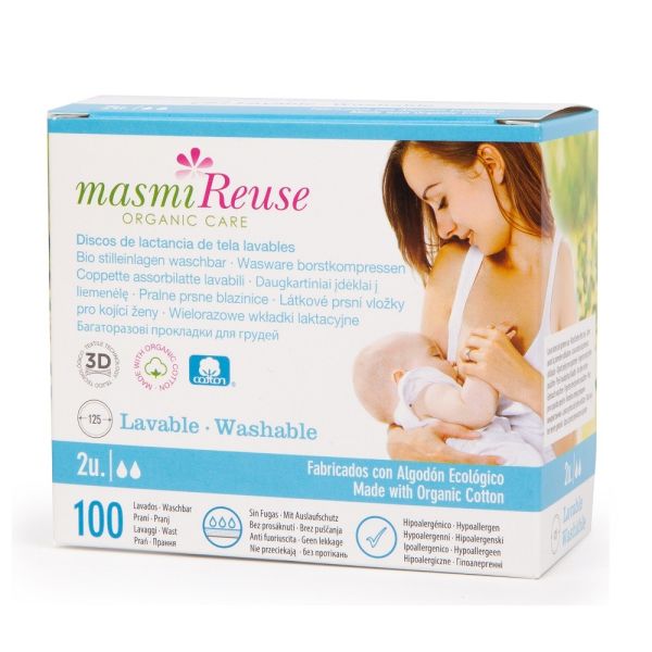 Masmi reuse organic care wkładki laktacyjne wielorazowe z bawełny organicznej 2szt