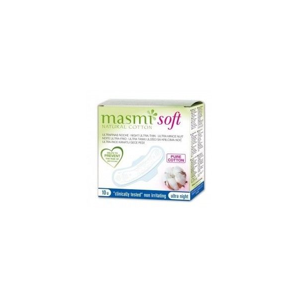 Masmi soft night ultra-thin pads ultracienkie podpaski na noc ze skrzydełkami z bawełny organicznej 10 sztuk