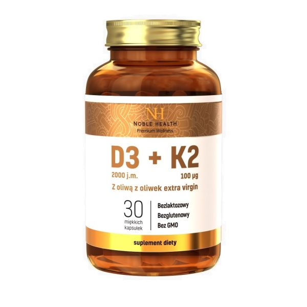 Noble health d3 + k2 w oliwie z oliwek extra virgin suplement diety 30 kapsułek