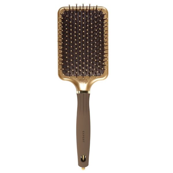 Olivia garden expert care rectangular prostokątna szczotka z nylonowym włosiem gold&brown l
