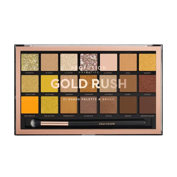 Profusion gold rush eyeshadow palette paleta 21 cieni do powiek z pędzelkiem