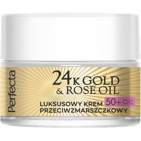 Perfecta 24k gold & rose oil luksusowy krem przeciwzmarszczkowy na dzień i na noc 50+ 50ml