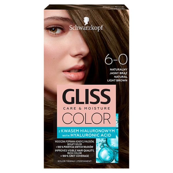Gliss color care & moisture farba do włosów 6-0 naturalny jasny brąz