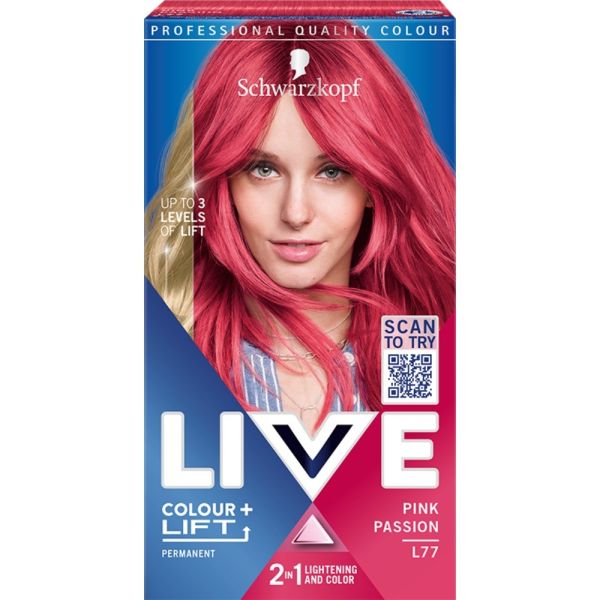 Schwarzkopf live colour + lift rozjaśniająca i koloryzująca farba do włosów l77 pink passion