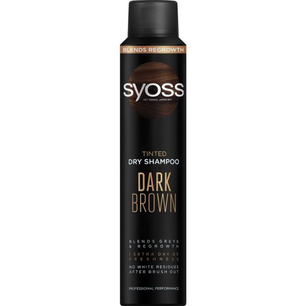 Syoss tinted dry shampoo dark brown suchy szampon do włosów ciemnych odświeżający i koloryzujący ciemny brąz 200ml