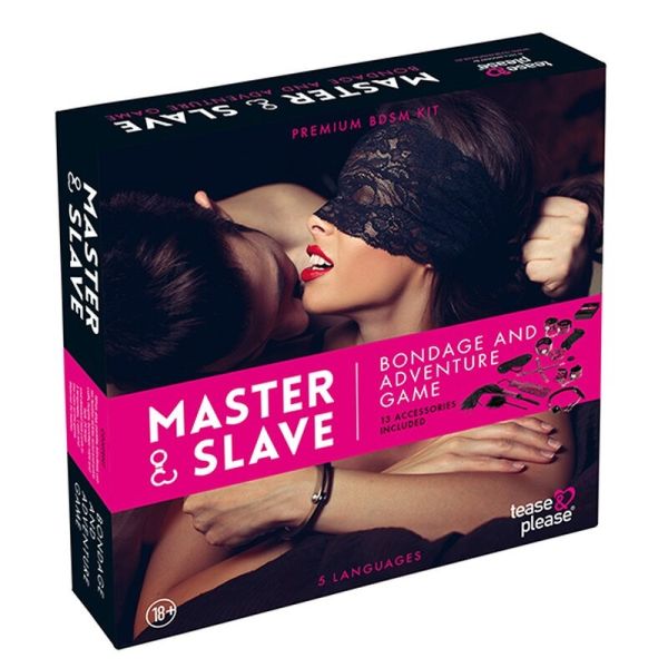 Tease & please master & slave bondage game wielojęzyczna gra erotyczna z 13 akcesoriami pink