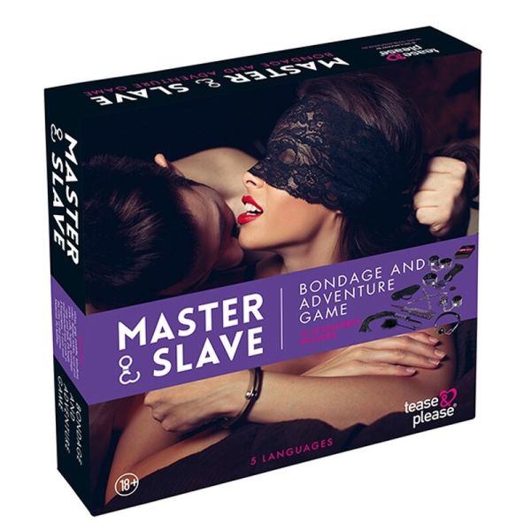 Tease & please master & slave bondage game wielojęzyczna gra erotyczna z 13 akcesoriami purple