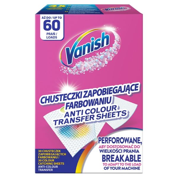 Vanish color protect chusteczki zapobiegające farbowaniu ubrań 60 prań (30 sztuk)