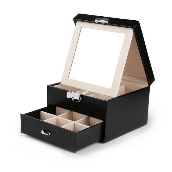 Ecarla szkatułka kuferek na biżuterię z lusterkiem i szufladką czarna